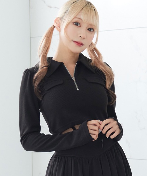 DearMyLoveMillor（ディアマイラブミラー）の「ハーフジップトップス（Tシャツ/カットソー・レディース・ブラック/ホワイト・3L/LL/LARGE/MEDIUM）」の19枚目の写真