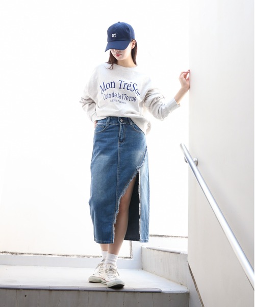 gossip!ロサンゼルス(ゴシップロサンゼルス)の「ラップデザイン スリットデニムスカート(デニムスカート・レディース・ブルー・M/L/S)」の7枚目の写真