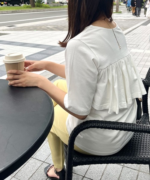 Pierrot(ピエロ)の「バックフレアデザインTシャツ(Tシャツ/カットソー・レディース・ブルー系その他/ネイビー/ブラック/サンドベージュ/ブルー/オフホワイト・L/M)」の20枚目の写真