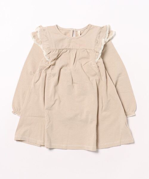 【セール】◆Quincy Mae◆LONG SLEEVE FLUTTER DRESS || LATTE MICRO STRIPE（その他ベビー用品）｜IO（イオ）（イオ）