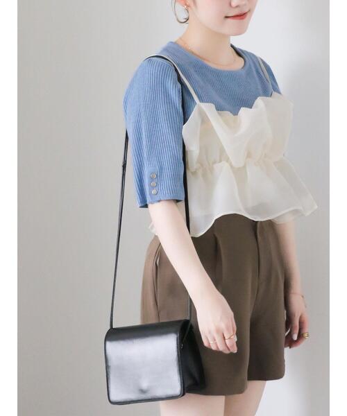 ehka sopo（エヘカソポ）の「◎5分袖スクエアネックリブニット（ニット/セーター・レディース・ブラック/ブルー/キナリ・F）」の3枚目の写真