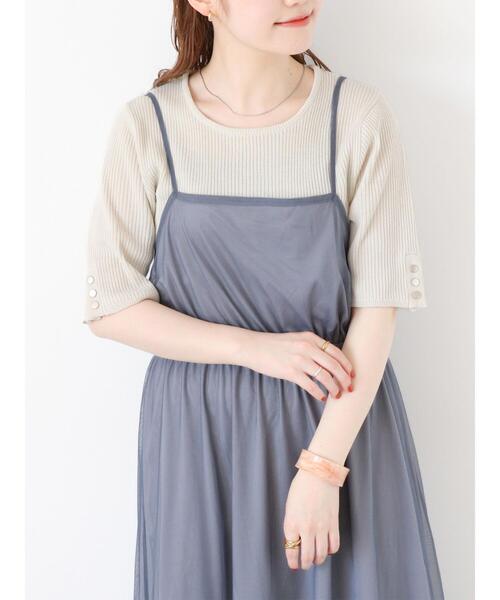 ehka sopo（エヘカソポ）の「◎5分袖スクエアネックリブニット（ニット/セーター・レディース・ブラック/ブルー/キナリ・F）」の2枚目の写真