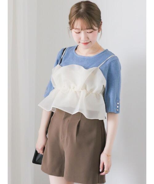 ehka sopo（エヘカソポ）の「◎5分袖スクエアネックリブニット（ニット/セーター・レディース・ブラック/ブルー/キナリ・F）」の22枚目の写真