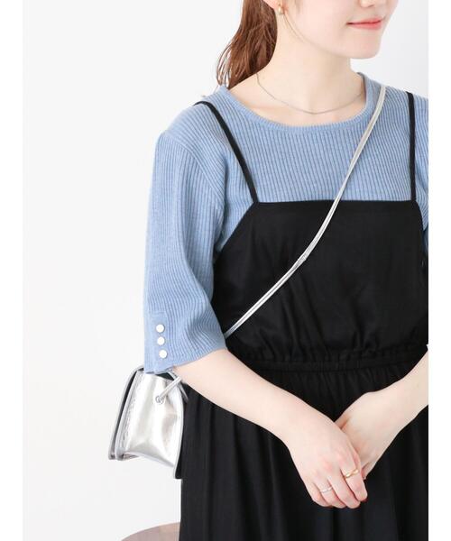 ehka sopo（エヘカソポ）の「◎5分袖スクエアネックリブニット（ニット/セーター・レディース・ブラック/ブルー/キナリ・F）」の16枚目の写真