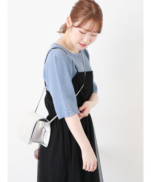 ehka sopo（エヘカソポ）の「◎5分袖スクエアネックリブニット（ニット/セーター・レディース・ブラック/ブルー/キナリ・F）」の17枚目の写真