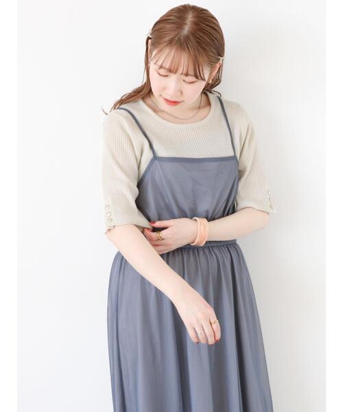 ehka sopo（エヘカソポ）の「◎5分袖スクエアネックリブニット（ニット/セーター・レディース・ブラック/ブルー/キナリ・F）」の13枚目の写真