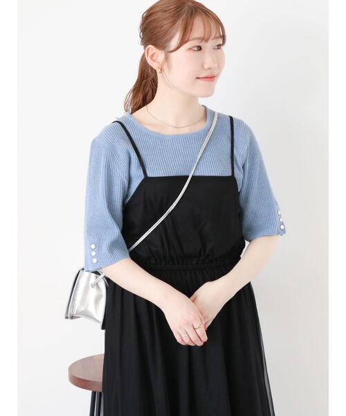 ehka sopo（エヘカソポ）の「◎5分袖スクエアネックリブニット（ニット/セーター・レディース・ブラック/ブルー/キナリ・F）」の7枚目の写真