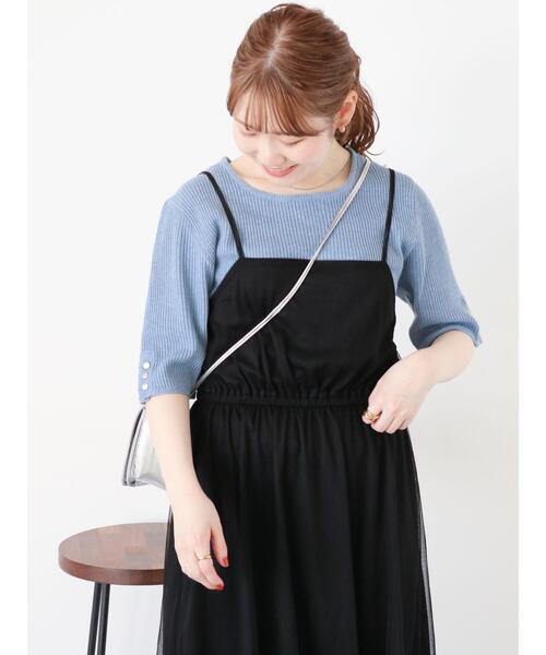 ehka sopo（エヘカソポ）の「◎5分袖スクエアネックリブニット（ニット/セーター・レディース・ブラック/ブルー/キナリ・F）」の9枚目の写真