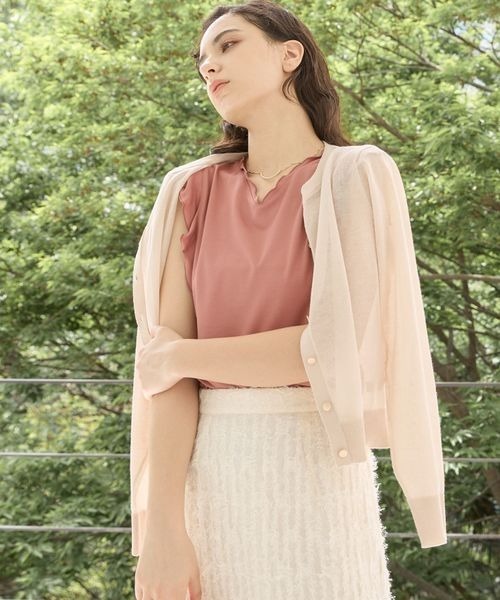 Andemiu(アンデミュウ)の「シアークルーカーディガン125174(カーディガン/ボレロ・レディース・ブラック/ベージュ/ブラウン/オフホワイト・FREE)」の4枚目の写真