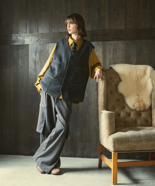 casper john バリアスルーズシャツ　ドレープベロア　ブルー　M CASPER JOHN（キャスパージョン）の「Various loose shirts