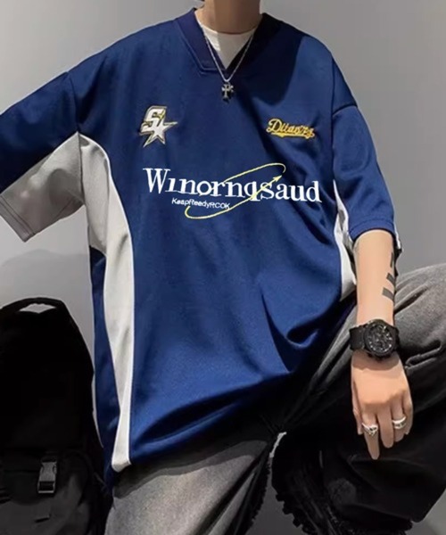 NOWLE（ノウル）の「【NOWLE】サッカーユニフォームデザイン フットボール Tシャツ ゲームシャツ（Tシャツ/カットソー・メンズ・ブラック/ブラック×レッド/グレー/ピンク/レッド/ネイビー・MEDIUM/LARGE/X-LARGE）」の14枚目の写真