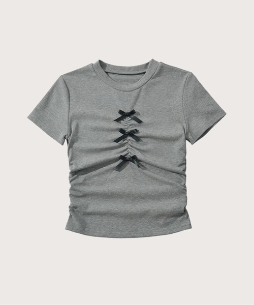 フロントギャザーリボンT Front Gather Ribbon T（Tシャツ/カットソー）｜LA POMME petit（ラポミ・プチ）