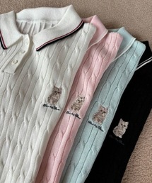 OLIVE des OLIVE | ネコ刺繍ケーブルポロニット　1041050340(ニット/セーター)