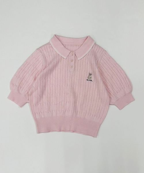 OLIVE des OLIVE（オリーブデオリーブ）の「ネコ刺繍ケーブルポロニット　1041050340（ニット/セーター・レディース・ブラック/オフホワイト/サックスブルー/ピンク・FREE）」の5枚目の写真