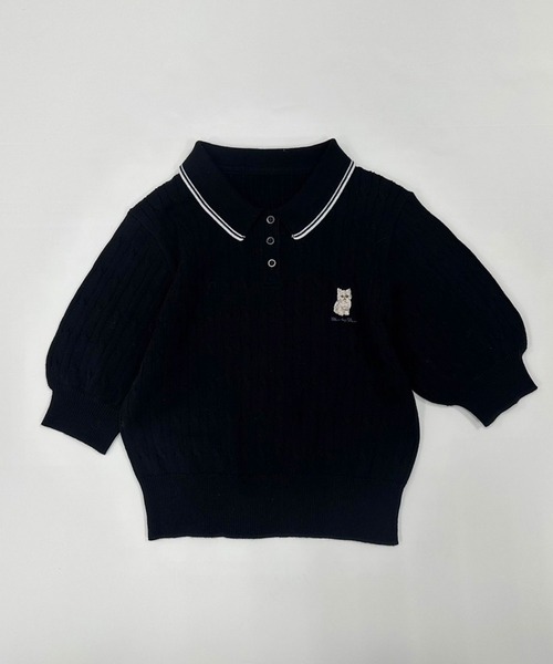 OLIVE des OLIVE（オリーブデオリーブ）の「ネコ刺繍ケーブルポロニット　1041050340（ニット/セーター・レディース・ブラック/オフホワイト/サックスブルー/ピンク・FREE）」の6枚目の写真