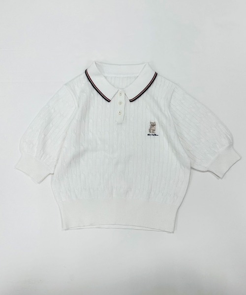 OLIVE des OLIVE（オリーブデオリーブ）の「ネコ刺繍ケーブルポロニット　1041050340（ニット/セーター・レディース・ブラック/オフホワイト/サックスブルー/ピンク・FREE）」の8枚目の写真
