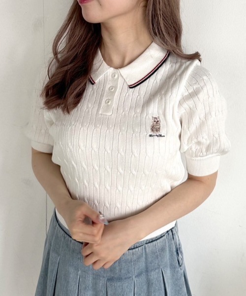OLIVE des OLIVE（オリーブデオリーブ）の「ネコ刺繍ケーブルポロニット　1041050340（ニット/セーター・レディース・ブラック/オフホワイト/サックスブルー/ピンク・FREE）」の18枚目の写真