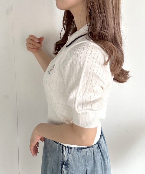 OLIVE des OLIVE（オリーブデオリーブ）の「ネコ刺繍ケーブルポロニット　1041050340（ニット/セーター・レディース・ブラック/オフホワイト/サックスブルー/ピンク・FREE）」の19枚目の写真