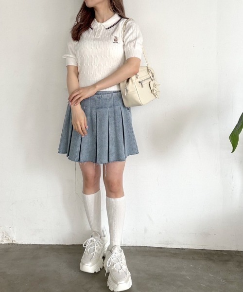 OLIVE des OLIVE（オリーブデオリーブ）の「ネコ刺繍ケーブルポロニット　1041050340（ニット/セーター・レディース・ブラック/オフホワイト/サックスブルー/ピンク・FREE）」の21枚目の写真