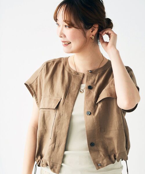 le.coeur blanc(ルクールブラン)の「《手洗い可能》麻ノーカラーシャツジャケット(その他アウター・レディース・ブラック/カーキブラウン・38)」の9枚目の写真