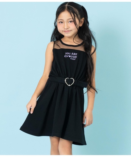 ANAP kids（アナップキッズ）の「シースルーノースリーブハートベルトワンピース（ワンピース・キッズ・ブラック/サックスブルー/ラベンダー・130cm/120cm/110cm）」の4枚目の写真