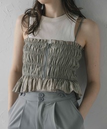 【MINERTE】shirring stripe bustier / シャーリングストライプジップ付きビスチェ