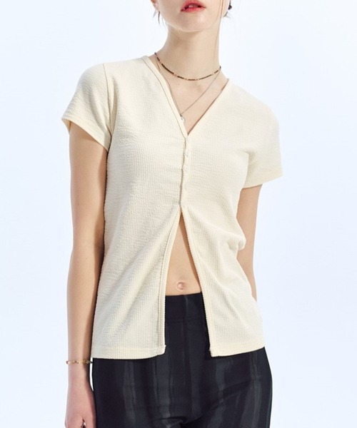 LOWBI（ロウビ）の「LOWBI／Ｖネックカーディガン（カーディガン/ボレロ・レディース・ブラック/クリーム・FREE）」の2枚目の写真