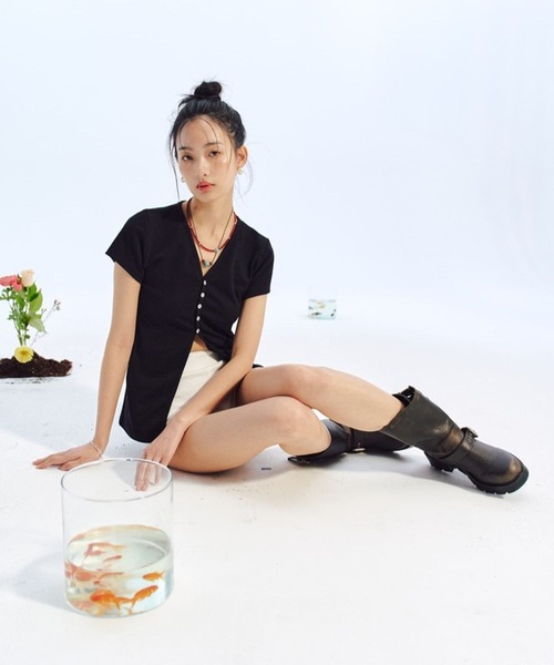 LOWBI（ロウビ）の「LOWBI／Ｖネックカーディガン（カーディガン/ボレロ・レディース・ブラック/クリーム・FREE）」の3枚目の写真