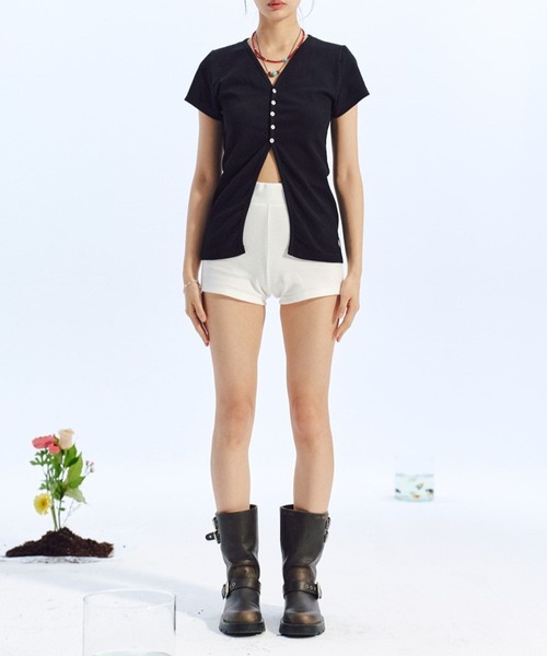 LOWBI（ロウビ）の「LOWBI／Ｖネックカーディガン（カーディガン/ボレロ・レディース・ブラック/クリーム・FREE）」の6枚目の写真