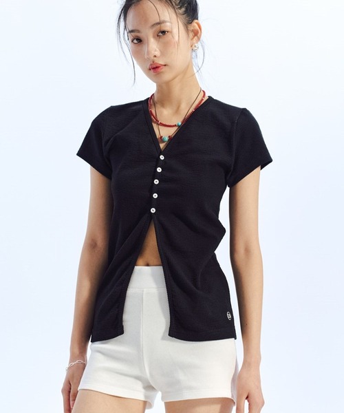 LOWBI（ロウビ）の「LOWBI／Ｖネックカーディガン（カーディガン/ボレロ・レディース・ブラック/クリーム・FREE）」の7枚目の写真