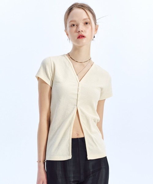 LOWBI（ロウビ）の「LOWBI／Ｖネックカーディガン（カーディガン/ボレロ・レディース・ブラック/クリーム・FREE）」の13枚目の写真