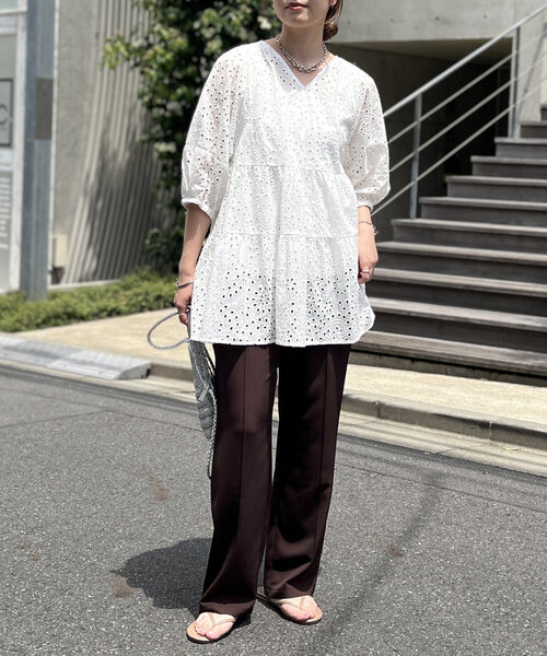 un dix cors（アンディコール）の「《スタイリッシュなのに履き心地ラクチン》ピンタックイージーパンツ（スラックス・レディース・ブラウン/ブラック・M/L）」の14枚目の写真