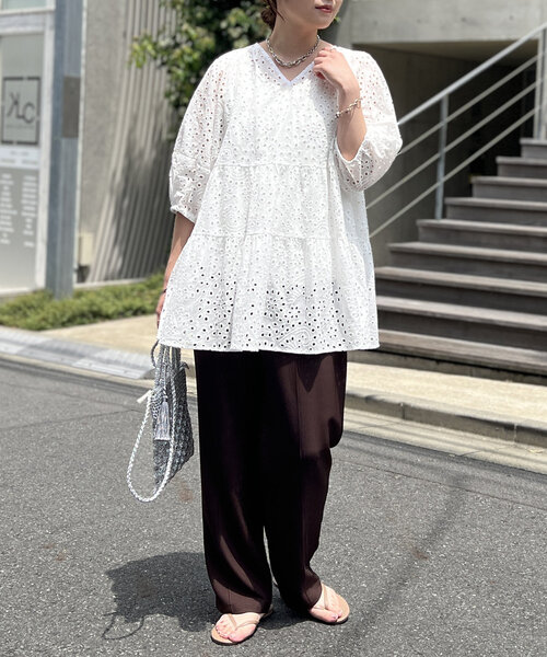 un dix cors（アンディコール）の「《スタイリッシュなのに履き心地ラクチン》ピンタックイージーパンツ（スラックス・レディース・ブラウン/ブラック・M/L）」の8枚目の写真