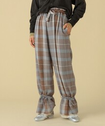 maturely / チェック アンド ベルベット リボン イージーパンツ