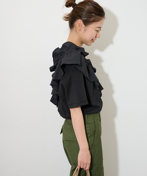 JOURNAL STANDARD relume(ジャーナルスタンダード レリューム)の「フリルパーツセットTシャツ(Tシャツ/カットソー・レディース・ブラック/ホワイト・FREE)」の6枚目の写真