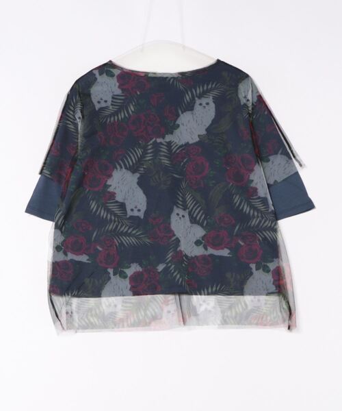 Scolar スカラー レディース 花 猫 クラゲ チュール重ね Tシャツ レイヤードスタイル 大人カジュアル 142739 ScoLar Scolar スカラー レディース 花 猫 クラゲ チュール重ね