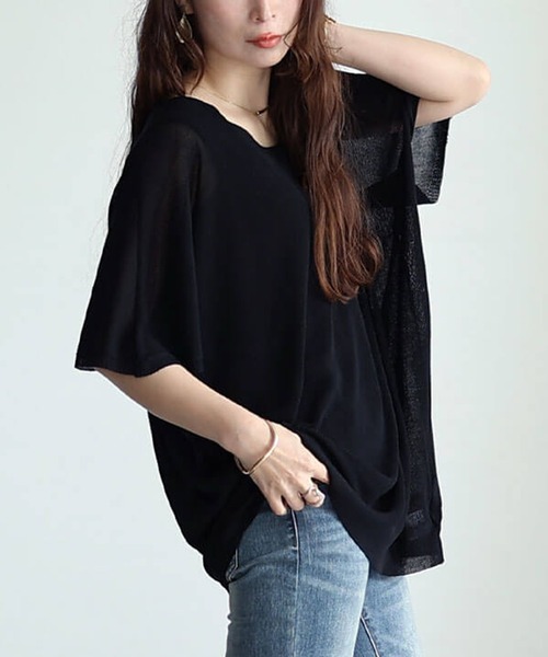 GOLDJAPAN(ゴールドジャパン)の「編み切り替えドルマンニットプルオーバー【大きいサイズ対応】(Tシャツ/カットソー・レディース・ラベンダー/ブラック/ダークグリーン・LL~3L/4L~5L)」の2枚目の写真