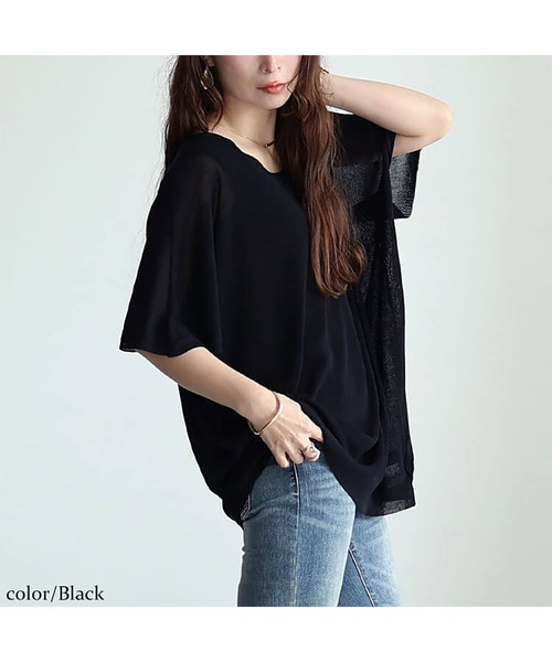 GOLDJAPAN(ゴールドジャパン)の「編み切り替えドルマンニットプルオーバー【大きいサイズ対応】(Tシャツ/カットソー・レディース・ラベンダー/ブラック/ダークグリーン・LL~3L/4L~5L)」の10枚目の写真
