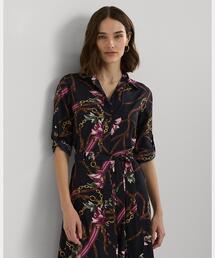 Lauren Ralph Lauren プリント クレープ シャツ ドレス セール】プリント ベルテッド クレープ キャンプ シャツドレス