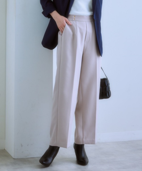 7days Life Styling(セブンデイズライフスタイリング)の「ダブルクロスノータックセミワイドパンツ(スラックス・レディース・チャコール/ベージュ/ネイビー・M/S/LL/L)」の2枚目の写真