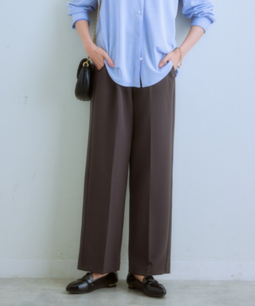 7days Life Styling(セブンデイズライフスタイリング)の「ダブルクロスノータックセミワイドパンツ(スラックス・レディース・チャコール/ベージュ/ネイビー・M/S/LL/L)」の1枚目の写真