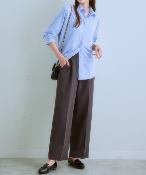 7days Life Styling(セブンデイズライフスタイリング)の「ダブルクロスノータックセミワイドパンツ(スラックス・レディース・チャコール/ベージュ/ネイビー・M/S/LL/L)」の4枚目の写真