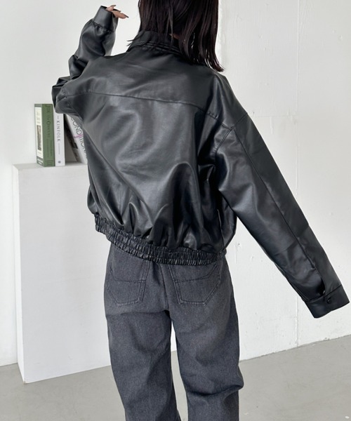 セール】オーバーサイズショート丈PUブルゾン（ブルゾン）｜CLEA