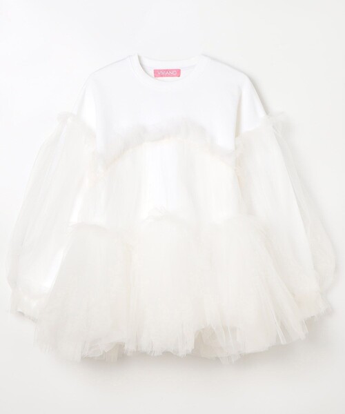 VIVIANO（ヴィヴィアーノ）の「VIVIANO/ヴィヴィアーノ Swell Tulle Sweat Shirt / VS-AW24-CS03 / クルーネックスウェット（スウェット・レディース・ホワイト/ブラック・MEDIUM）」の2枚目の写真