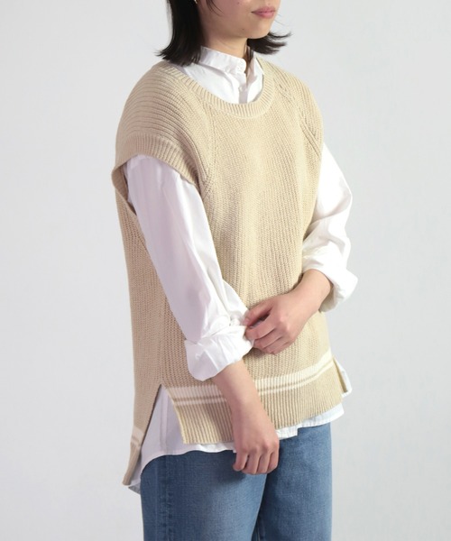 [ OWLEYE by domingo / アウルアイ ] コットンニット バイカラーベスト