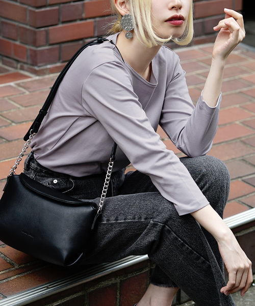 zootie（ズーティー）の「シルキースムースコットン Tシャツ［七分袖］（Tシャツ/カットソー・レディース・ライトブルー/ブラック/ライトグレー/ネイビー/ミント/オフホワイト/カーキ/グレイッシュベージュ・LL/M/L）」の3枚目の写真