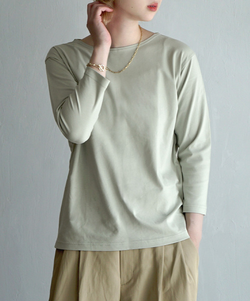 zootie（ズーティー）の「シルキースムースコットン Tシャツ［七分袖］（Tシャツ/カットソー・レディース・ライトブルー/ブラック/ライトグレー/ネイビー/ミント/オフホワイト/カーキ/グレイッシュベージュ・LL/M/L）」の6枚目の写真