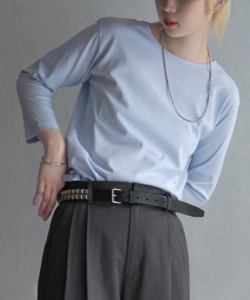 zootie（ズーティー）の「シルキースムースコットン Tシャツ［七分袖］（Tシャツ/カットソー・レディース・ライトブルー/ブラック/ライトグレー/ネイビー/ミント/オフホワイト/カーキ/グレイッシュベージュ・LL/M/L）」の7枚目の写真