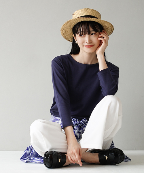 zootie（ズーティー）の「シルキースムースコットン Tシャツ［七分袖］（Tシャツ/カットソー・レディース・ライトブルー/ブラック/ライトグレー/ネイビー/ミント/オフホワイト/カーキ/グレイッシュベージュ・LL/M/L）」の14枚目の写真