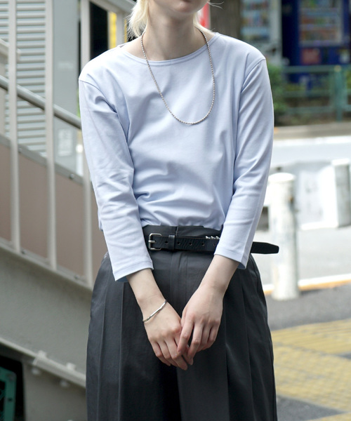 zootie（ズーティー）の「シルキースムースコットン Tシャツ［七分袖］（Tシャツ/カットソー・レディース・ライトブルー/ブラック/ライトグレー/ネイビー/ミント/オフホワイト/カーキ/グレイッシュベージュ・LL/M/L）」の17枚目の写真